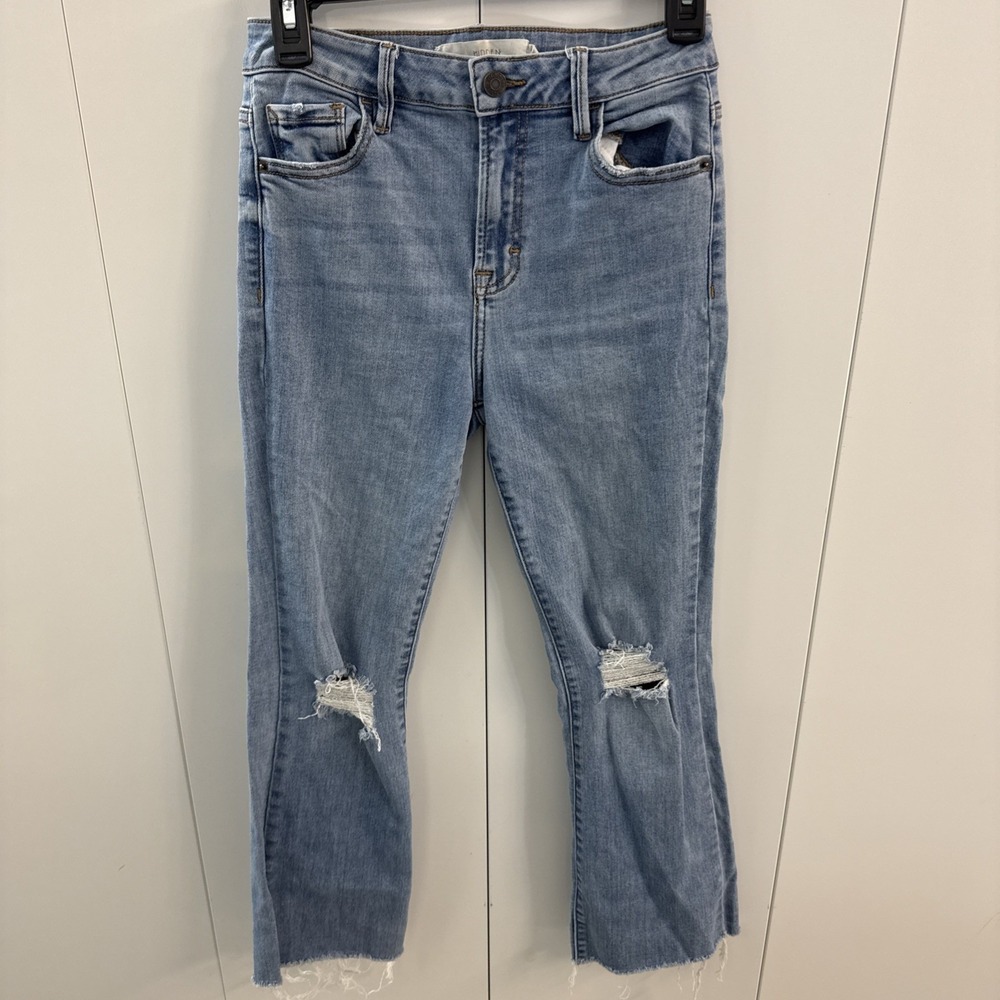 Hidden Jeans Nori Light Wash Clean Stretch Wide Leg Distressed Denim Size 26